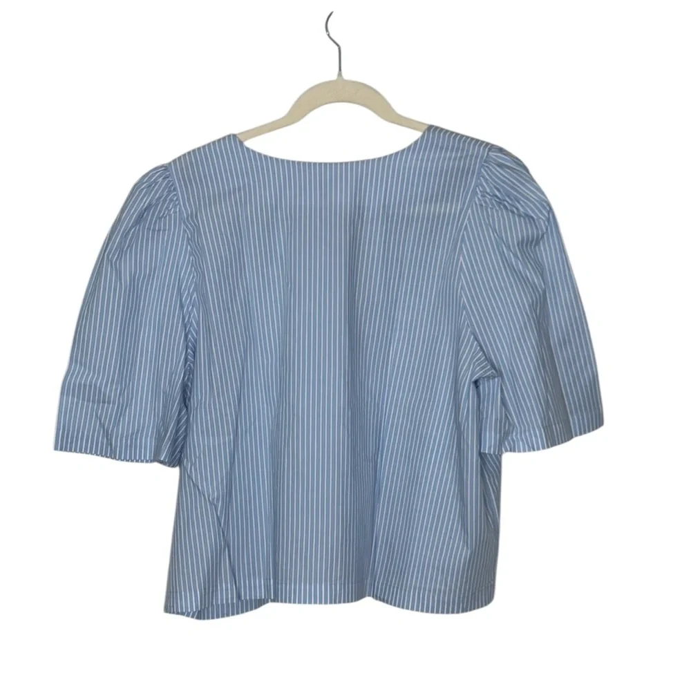 Ann Taylor Light Blue Triple Tie Striped 100% Cotton Blouse XXL - Picture 5 of 8
